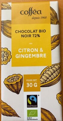 Chocolat bio noir 72% citron gingembre by Cofféa