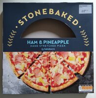 Stonebaked ham and pineapple hand stretched pizza