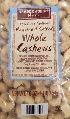 50% Less Salt Roasted & Salted Whole Cashews by Trader Joe's