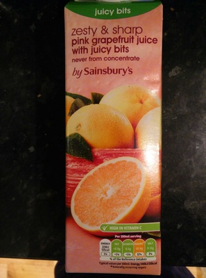 Pink grapefruit juice with juicy bits by Sainsbury's