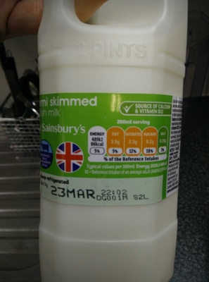 Semi Skimmed Fresh British Milk by Sainsbury's