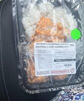 Buffalo chicken meatballs and jasmine rice