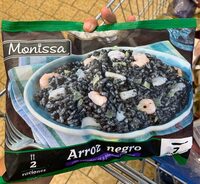 Arroz negro con calamares y gambas peladas