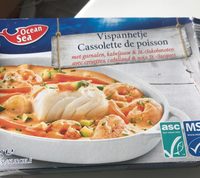 Cassolette de poisson avec crevettes, cabillaud et noix de St.-Jacques