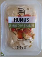 Hummus with capsicum and olives