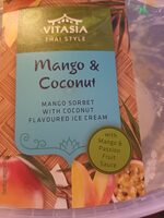 Mango sorbet with coconut flavoured ice cream