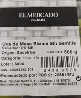 Uva de mesa blanca sin semilla