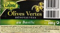 Olives vertes dénoyautées au basilic
