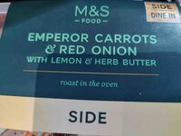 Emperor carrots and red onion with lemon and herb butter