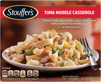 Freshly made egg noodles, tuna, mushrooms, celery & peas in a creamy sauce, tuna noodle casserole
