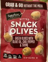 Select pitted snack green olives with olive oil