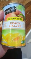 Peach halves in a blend of peach juice & pear juice from concentrate