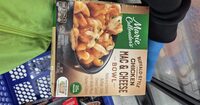Fried buffalo style mac & cheese pasta in a creamy cheese sauce with chicken breast fritters bowl, fried chicken buffalo style mac & cheese bowl