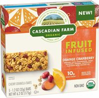 Organic orange cranberry fruit infused chewy granola bars
