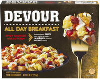 Devour spicy chorizo queso hash all day breakfast