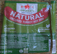 Natural uncured turkey hot dog, uncured turkey