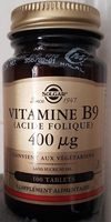 Vitamine B9 (acide Folique) 400µG - 100 Tablettes - Solgar