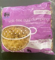 Yolk free egg dumplings enriched macaroni product