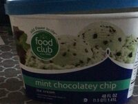 Chocolate flavored chips in mint ice cream