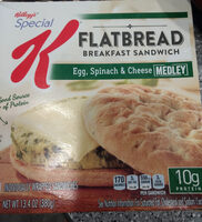 Egg, spinach & cheese medley flatbread breakfast sandwich, egg, spinach & cheese medley