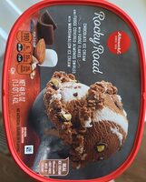Rocky Road Chocolate Ice Cream With Fudge Flakes And Fudge Covered Almonds Swirled With Marshmallow Ice Cream, Rocky Road