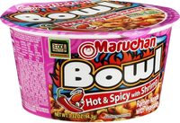 Bowl hot spicy with shrimp flavor ramen noodles