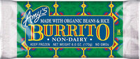 Non-Dairy organic bean and rice frozen burrito