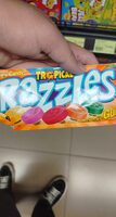 Razzles, tropical gum, pineapple, strawberry-banana, tropical punch, tangerine, kiwi-lime