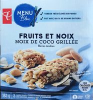 Barres tendres, fruits et noix, noux de coco grillée