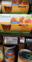 Organic diced yellow cling peaches in organic pear juice from concentrate