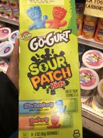 Blue raspberry, redberry, sour patch kids low fat yogurt, blue raspberry, redberry