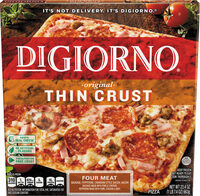 Classic thin crust four meat frozen pizza