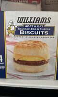 Williams, express, fully cooked sausage, egg & cheese biscuits sandwiches