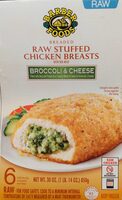 Broccoli & cheese breaded raw stuffed chicken breasts with rib meat