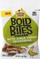 Bold bites chicken with chile verde seasoning diced breast with rib meat, chile verde seasoning