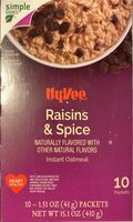 Hy vee raisins & spice instant oatmeal
