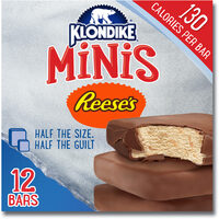 Peanut butter light ice cream in a milk chocolate flavored coating minis snack bars, peanut butter, milk chocolate