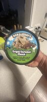 Caramel ice cream with a swirl of caramel & fudge-covered caramel chunks, triple caramel chunk