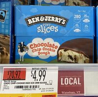 Ice cream bars, vanilla, chocolate chip cookie dough