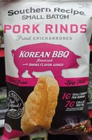 Korean kimchi bbq flavored pork rinds fried in sunflower oil, korean kimchi bbq