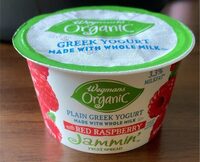 Organic greek yogurt with whole milk with red raspberry