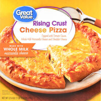 Rising crust cheese pizza topped with tomato sauce