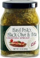 Basil pesto kalamata olive and feta crostini spread