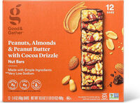 Almonds and peanut butter with cocoa drizzle nut bar