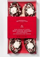 Dark chocolaty dipped hot cocoa spoons with peppermint