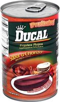 Refried red beans with chorizo flavor