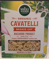 Whole foods market, organic cavatelli pasta, macaroni product