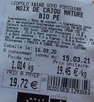 Noix de cajou biologique