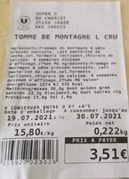 Tome de montagne au lait cru