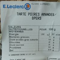 Tarte Poires Amandes E.Leclerc